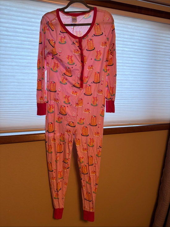 munki munki Other - munki munki Pink Kids One-Piece Pajama with Pancake Print and Red Trim